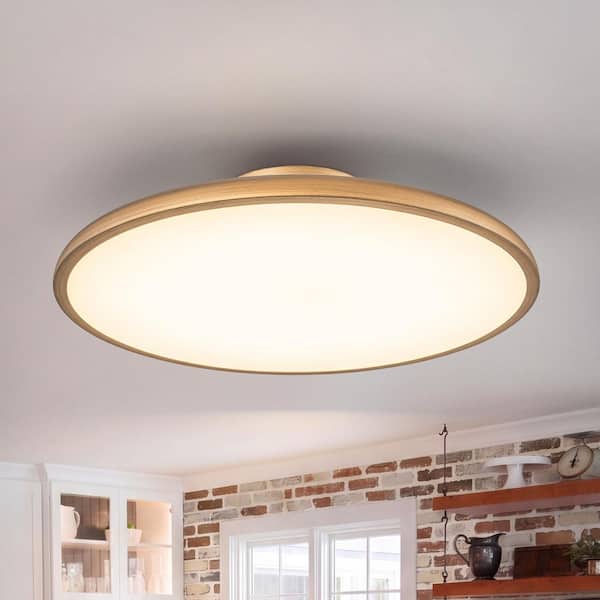 16 in. 1-Light Mordern Disk Satin Brass LED Low-Profile Flush Mount Ceiling Light