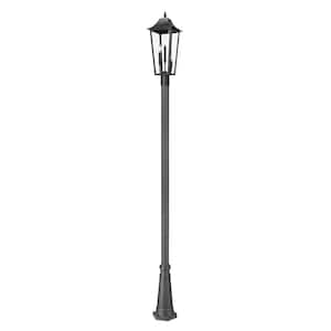 Gannon 3-Light Black Stainless Steel Hardwired Outdoor Marine Grade Post Light Set with no bulbs included