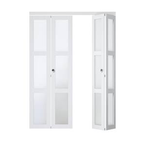 60 in. x 80.5 in. 3-Lite Tempered Frosted Glass Solid Core White Finished Bi-Fold Door with Hardware