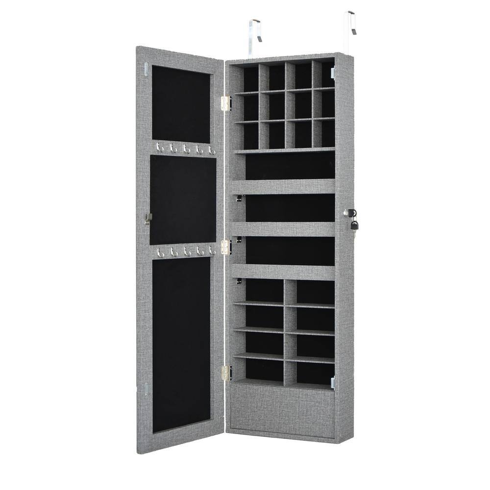 43 in. H Gray Rectangular Wall Mounted Jewelry Box with Mirror, LED Lights 