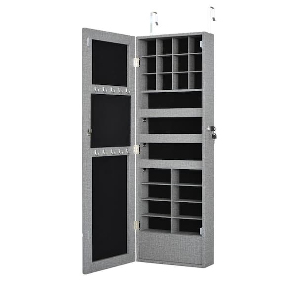 Unbranded 43 in. H Gray Rectangular Wall Mounted Jewelry Box with Mirror, LED Lights for Jewelry Decor