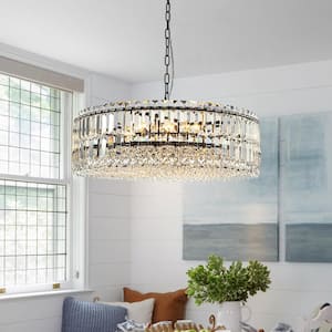 Orillia Modern 8-Light Black Round Glass Crystal Chandelier for Kitchen Island Dinning Table Living Room-Style B