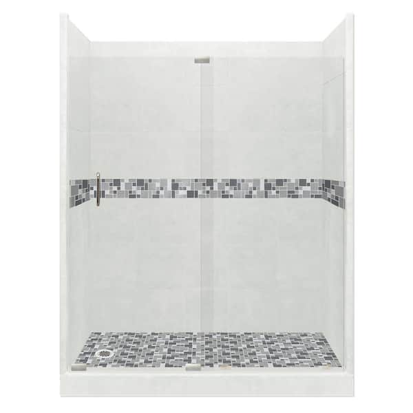 American Bath Factory Newport Grand Slider 42 in. x 60 in. x 80 in. Left Drain Alcove Shower Kit in Natural Buff and Satin Nickel Hardware