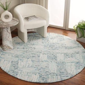 Abstract Blue/Ivory 6 ft. x 6 ft. Abstract Blue/Ivory Geometric Marle Round Area Rug