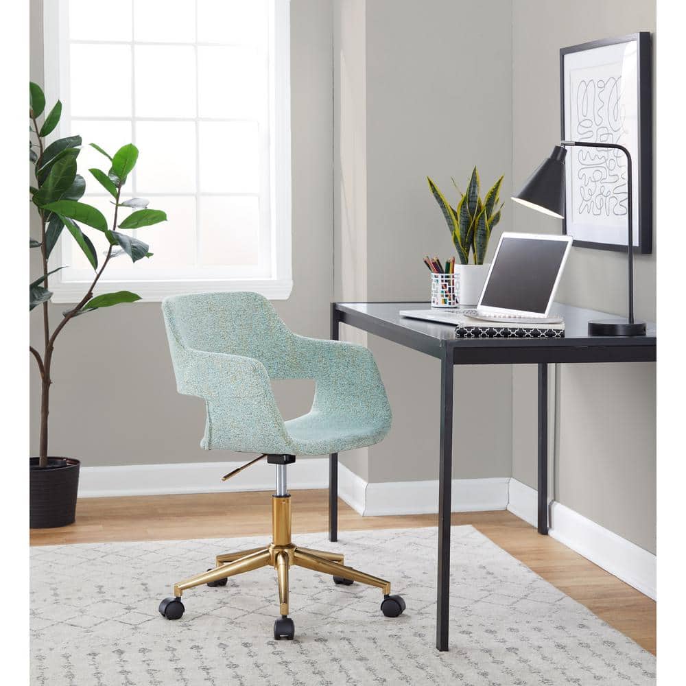 Lumisource Margarite Fabric Adjustable Height Task Chair in Light Green Fabric and Gold Metal with 5-Star Caster Base