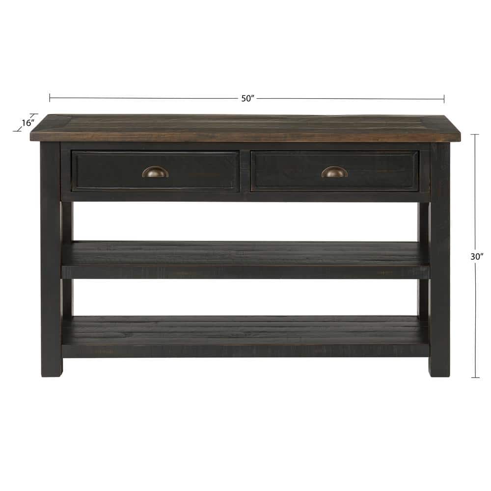 Monterey Black and Brown Pine Console Table with Storage