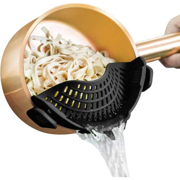 Multipurpose Clip-On Strainer Silicone Kitchen Colander in Black