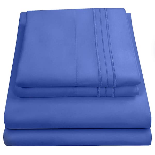Sweet Home Collection 1800 Series 4-Piece Royal Blue Solid Color Microfiber RV Short Queen Sheet Set
