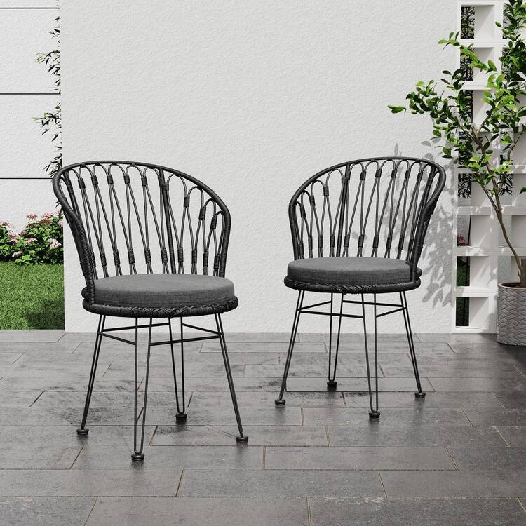 Sudzendf 2 Piece Wicker Outdoor Lounge Chair with Gray Cushions, Patio Lounge Chair Sets for Backyard and Garden, Gray