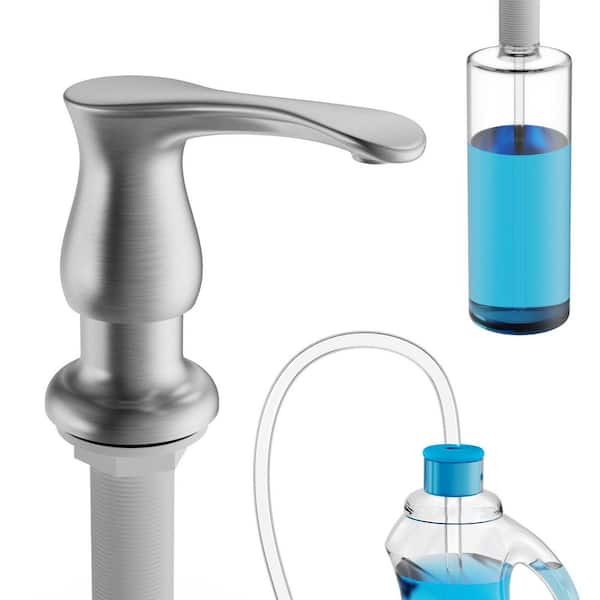 Brushed Nickel Kitchen Soap and Lotion Dispenser, Built-in Counter Top Design with Large 17 oz. Liquid Bottle