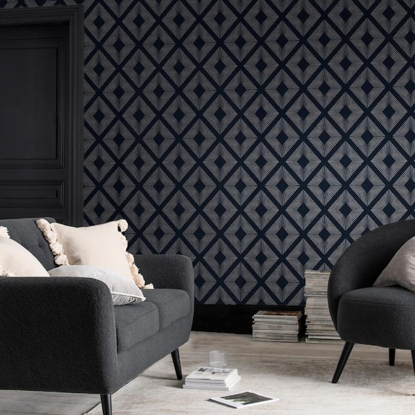 Deco Triangle Navy Wallpaper