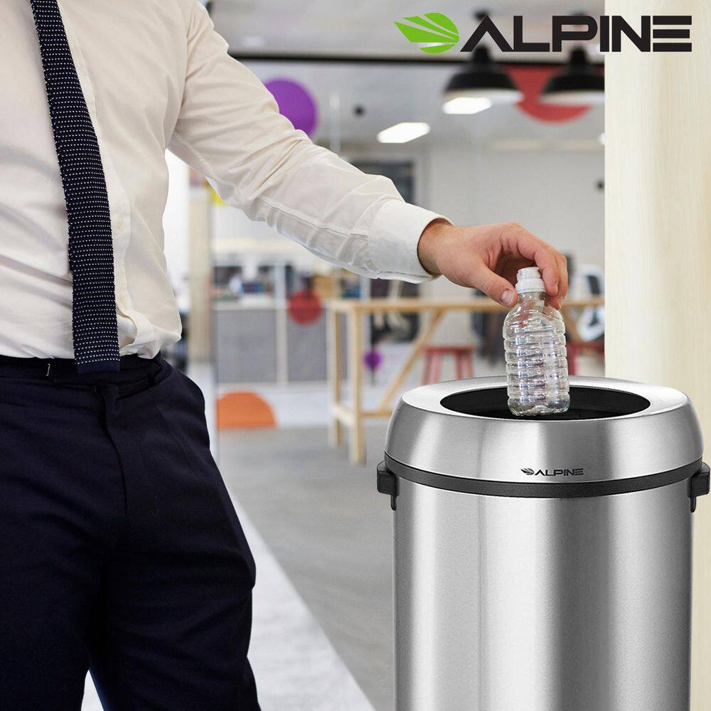 17-Gallon Stainless Steel Open Top Trash Can with Black Ring, 2-Pack