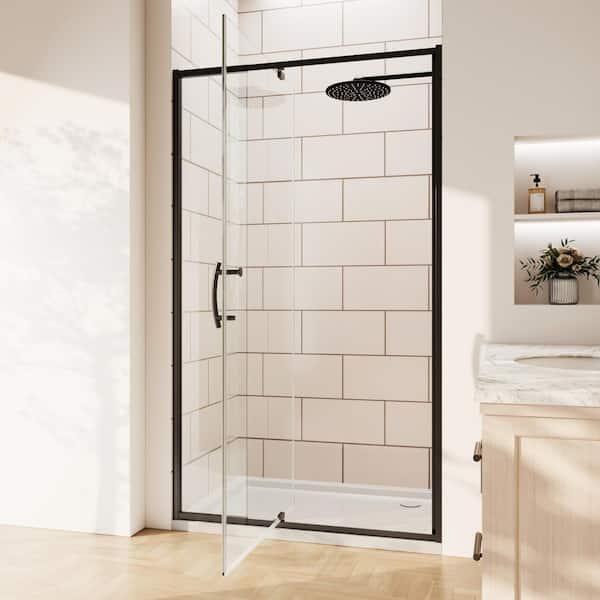 38-42 in. W x 71 in. H Pivot Framed Shower Door in Matte Black with 1/4 in. (SGCC) Clear Glass,4 in. Adjustable Track