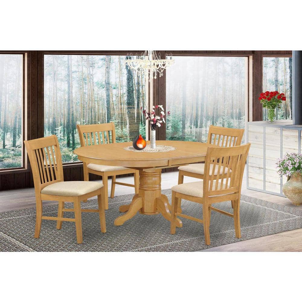 East West Furniture 5-Piece Oval Natural Oak Finish Solid