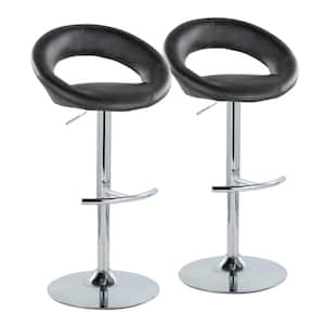 Posh 33.25 in. Black Faux Leather and Chrome Metal Adjustable Bar Stool (Set of 2)