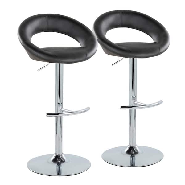Lumisource Posh 33.25 in. Black Faux Leather and Chrome Metal Adjustable Bar Stool (Set of 2)
