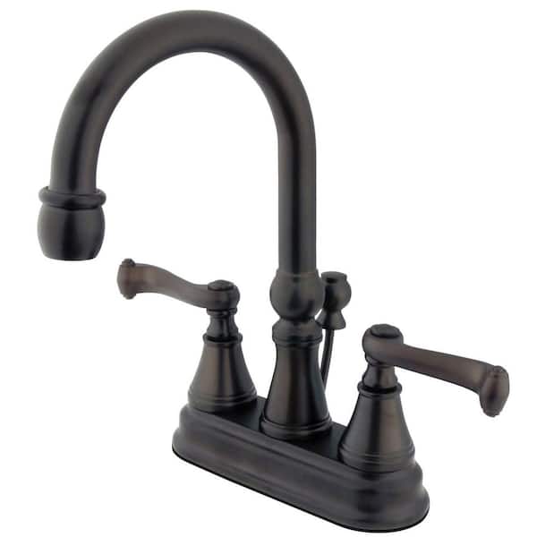 Kingston Brass Royale 4 in. Centerset 2-Handle Bathroom Faucet with Brass Pop-Up in Oil Rubbed Bronze