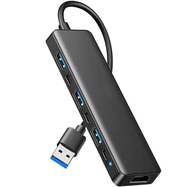 USB 3.0 to HDMI Adapter Hub with HDMI 1080P USB-A&C Data Power Ports Docking Station Extender for Monitor PC Laptop