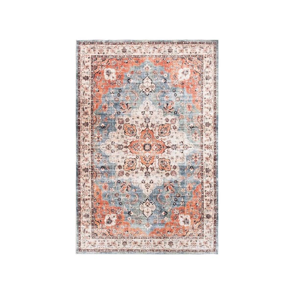 Traditional Distressed Washable Non Slip Multi 9 ft. x 12 ft. Area Rug