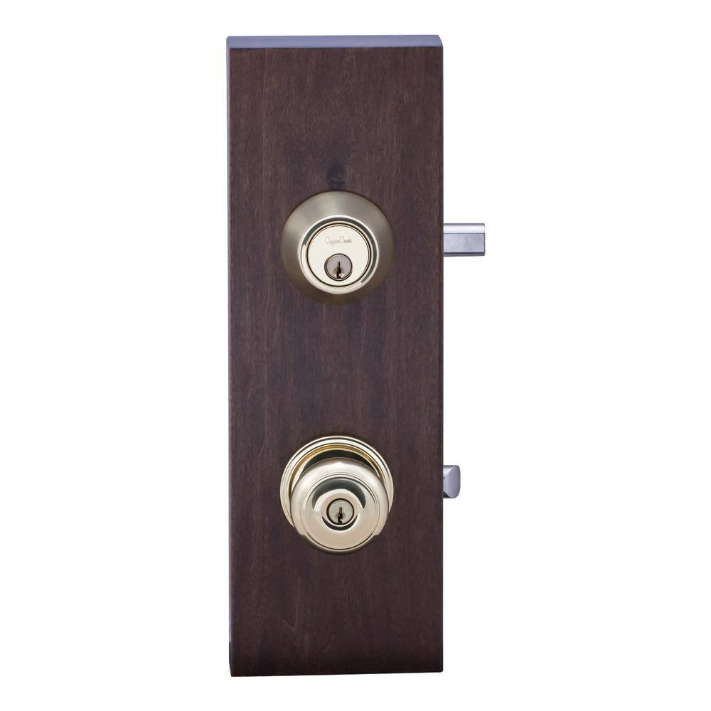 Colonial Polished Brass Entry Door Knob and Deadbolt Set