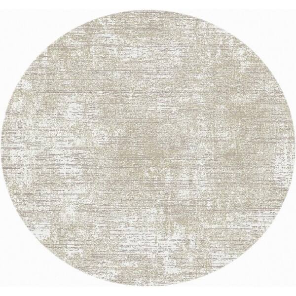 Dekor Beige 8 ft. Round x 8 ft. Abstract Contemporary Round Area Rug