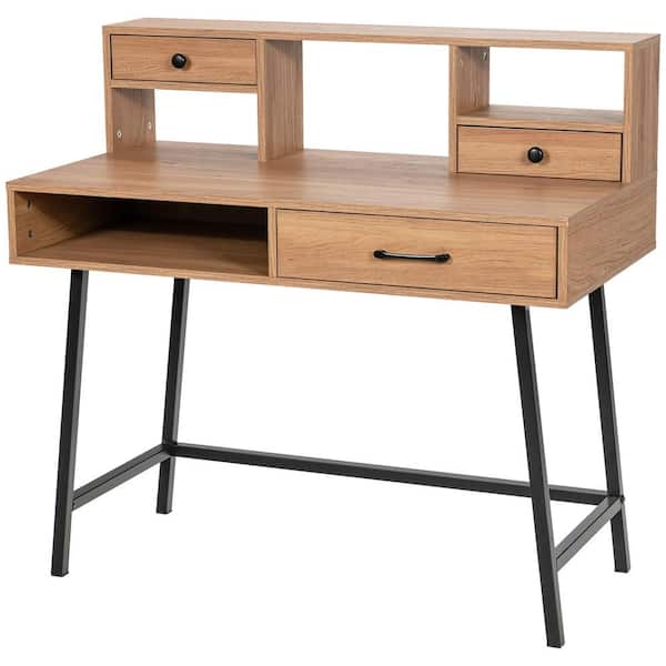 Costway Natural Makeup Vanity Table Computer Writing Desk Storage with Drawer Shelf Industrial 42 in. x 22 in. x 40.5 in.