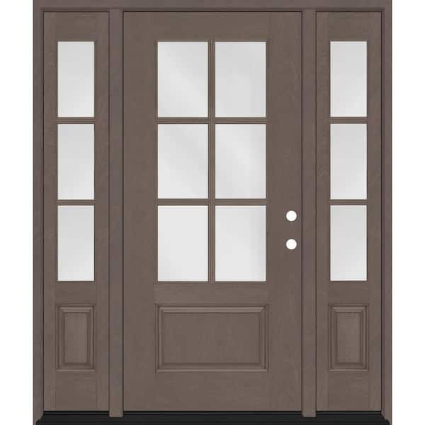 Regency 68 in. x 80 in. 3/4-6 Lite Clear Glass LH Ashwood Stain Mahogany Fiberglass Prehung Front Door w/Dbl 14in.SL