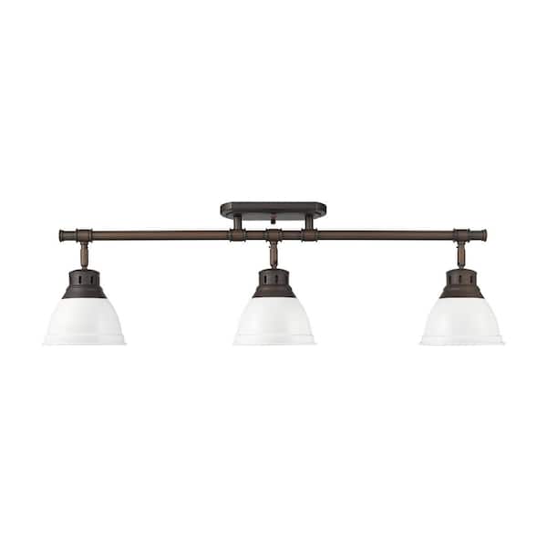 Golden Lighting Duncan 6.5 in. 3-Light Rubbed Bronze Semi-Flush Mount with White Shade and No Bulbs Included