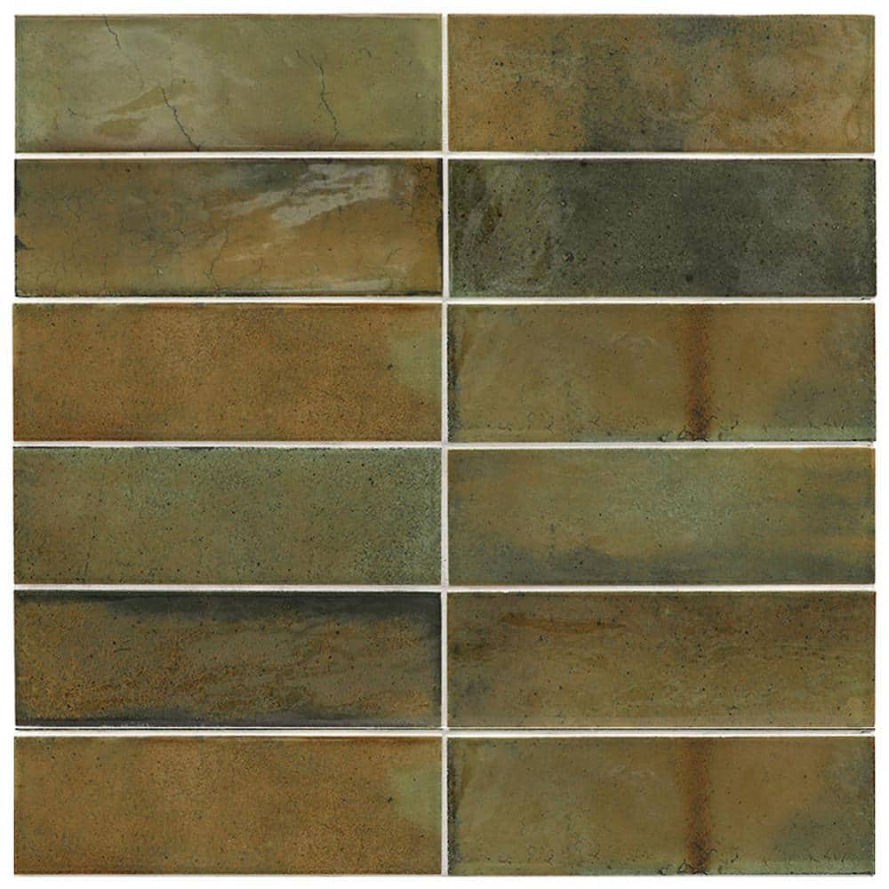 Olive Green Glossy Ceramic Subway Tile 2.58'' x 7.9''