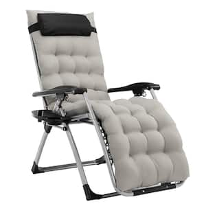Single Black Metal Outdoor Recliner with Gray Cushions