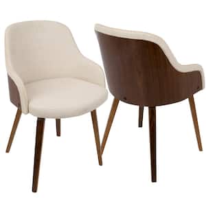 Bacci Mid-Century Modern Walnut and Cream Fabric Dining/Accent Chair in Wood