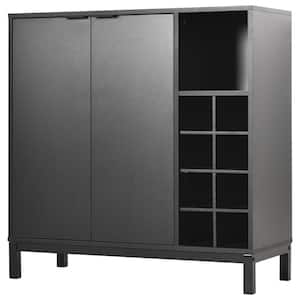 33.86 in. Black Wood Kitchen Cabinet Sideboard Buffet With Removable Wine Rack