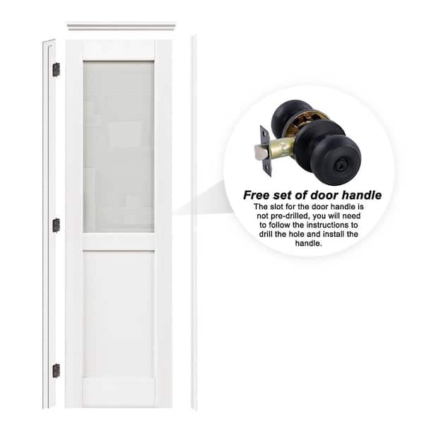 24 in. x 80 in. 1/2-Lite Frosted Glass Left White Solid Core Wood Single Interior Door Kit with Quick Assemble Jamb