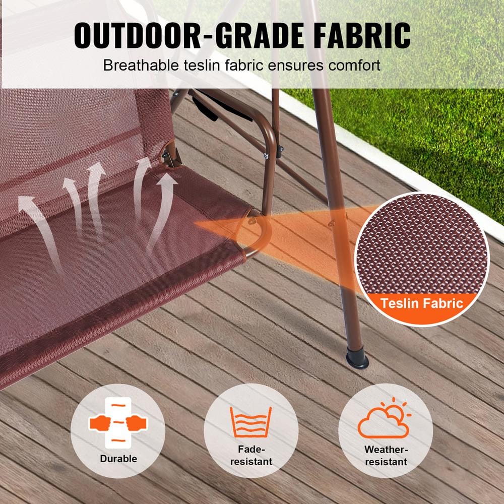 Brown 3-Person Alloy Steel Patio Swing with Adjustable Canopy