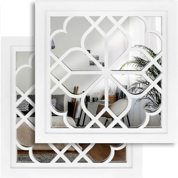 Cubilan 12 in. W x 12 in. H Square Framed White Mirror 2 PCS