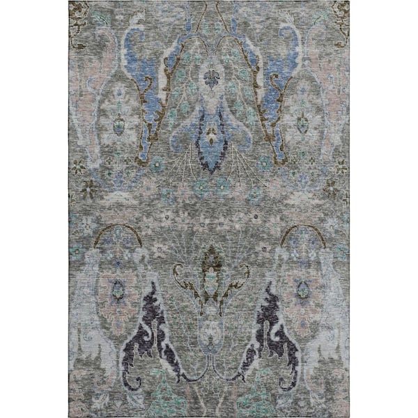 Mayfield Premium Machine Washable Abstract AMF1932 Pewter 8 ft. x 10 ft. Area Rug