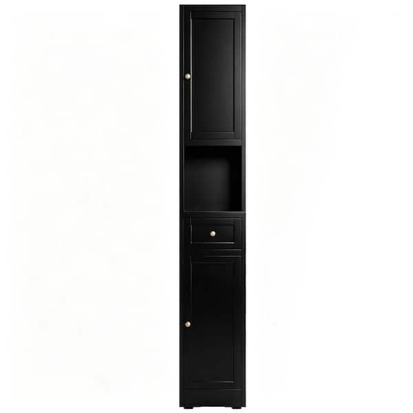 12 in W x 12 in D x 71 in H Linen Cabinet, Metal Bathroom Storage Cabinet with 2 Doors, 5-Tier, Adjustable Shelve, Black