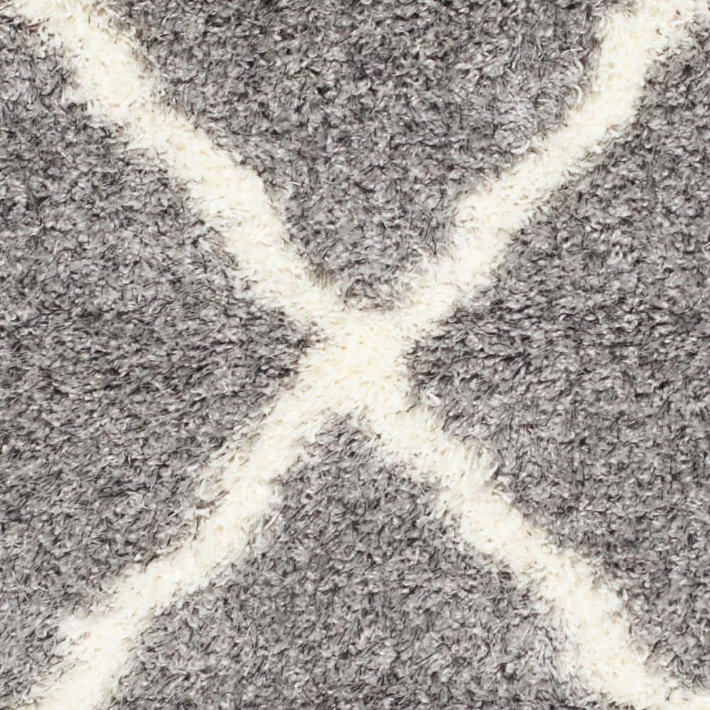 Ivory Rectangular Shag Area Rug 36" Synthetic Plush Pile