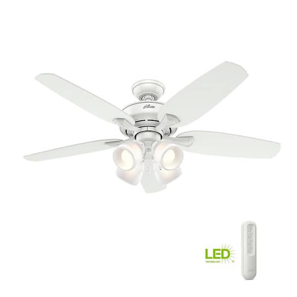 Hunter Channing 52 In Led Indoor Snow, Hunter White Ceiling Fan With Light And Remote Control