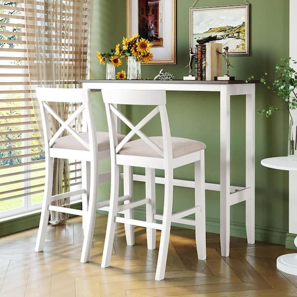 Polibi 3-Piece Farmhouse Cherry Wood Top Bar Table Set ((Seats-2))