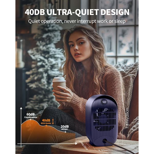 1000W Blue Indoor Electric Ceramic Desk Heater Radiant Heating