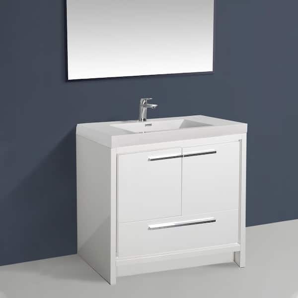 30 in. W x 20 in. D x 35 in. H Freestanding Bath Vanity in High Glossy White with White Glossy Resin Top
