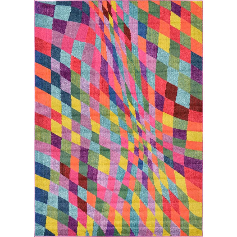 Colorful Geometric Pattern Stain-Resistant Rectangular Rug