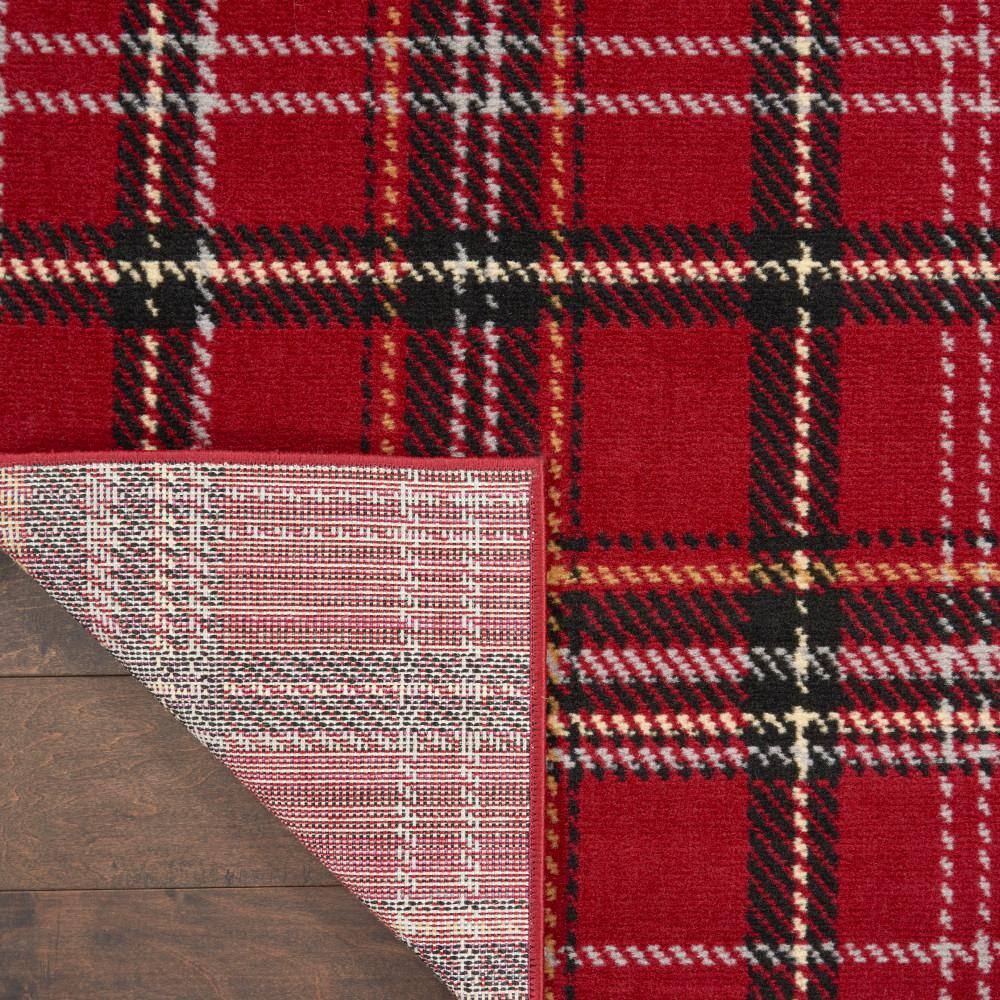 Red Plaid Rectangular Synthetic Area Rug 7' x 10'
