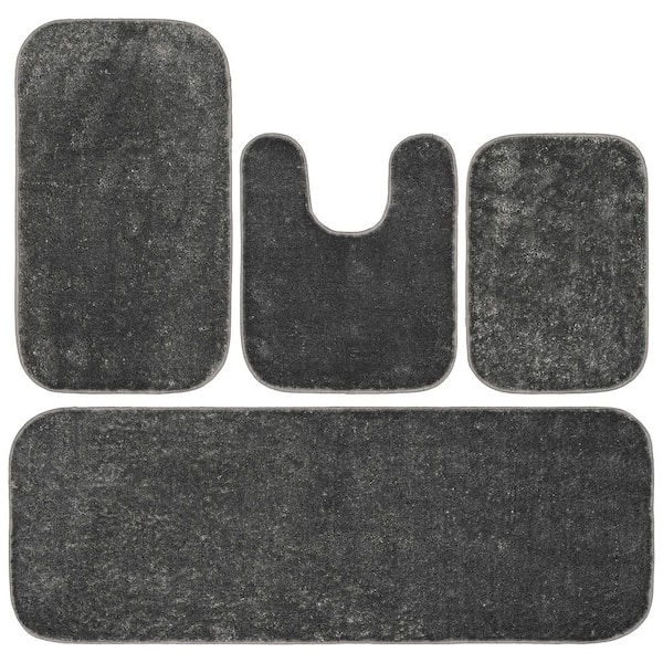 Sedona Cinder Gray Solid Color Plush Polypropylene Rectangle 4 Piece Bath Rug Set