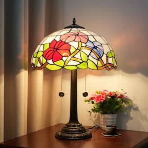 23 in. Multi-Colored Tiffany Style Bronze Finish Table Lamp with Morning Glory Stained Glass Lamp Shade