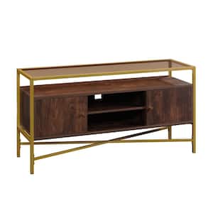 Harper Heights 48.819 in. W Rich Walnut Entertainment Credenza with 2-Doors Fits TV up to 55 in. with Glass Top