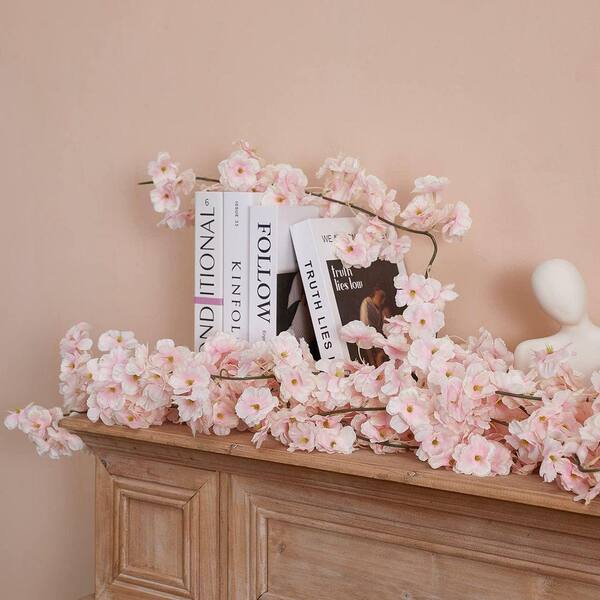 5.9 ft. Pink Artificial Cherry Blossom Flower Garland (8-Pieces