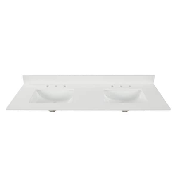 61 in. W x 22 in. D Quartz Double Basin Vanity Top in Snow White with White Basins 61 in. W x 22 in. D Quartz Double Basin Vanity Top in Snow White with White Basins