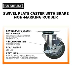 4 in. Gray Rubber Like TPR and Steel Swivel Plate Caster with Locking Brake and 250 lb. Load Rating